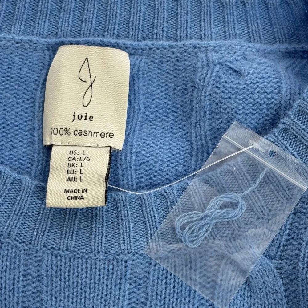 NWD Joie 100% Cashmere Cable Knit Crewneck Sweater Blue Womens Size Large Luxury